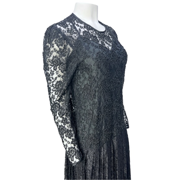 VTG 90's NANCY JOHNSON Black L/S Beaded Pleated Gothic Dress w/ Under Dress Sz 8 - Picture 7 of 16